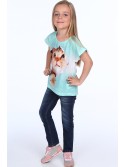 T-Shirt mit einer mintfarbenen Katze NDZ8809 – Online-Shop – Boutique